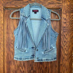 Rock & Roll Denim Fringe Vest in Medium Wash - Size Small